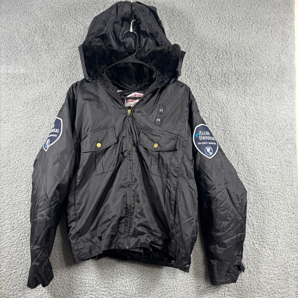 National Patrol Allied Universal Security Jacket Black Waterproof Hooded Mens M